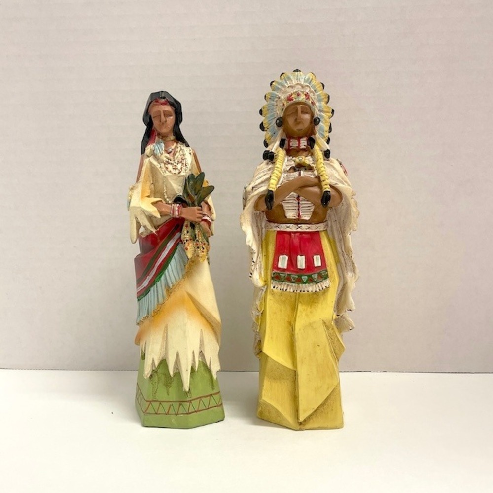Vintage Hand Painted Resin Native American Couple‎ Figurines 9" Statues